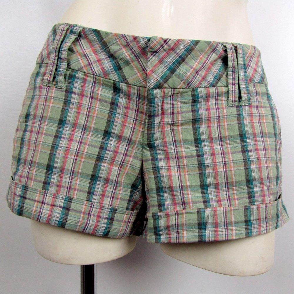 Spacegirlz Green Plaid Cotton Low-Rise Shorts Sz 7